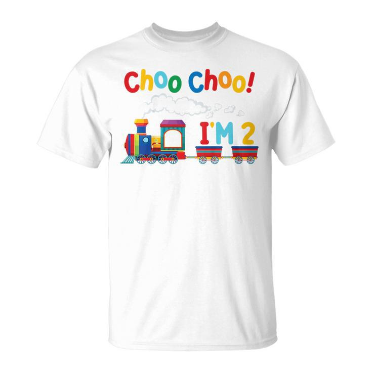 Choo Choo I'm 2 Year Old Locomotive Train Boys 2Nd Birthday T-Shirt