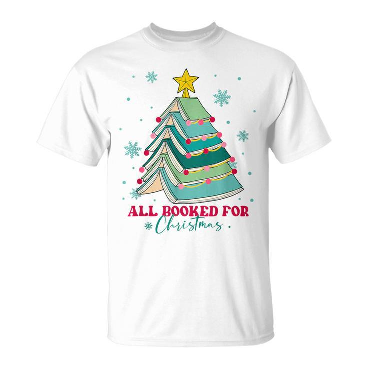 Christmas Book Tree Retro All Booked For Christmas Book Tree T-Shirt