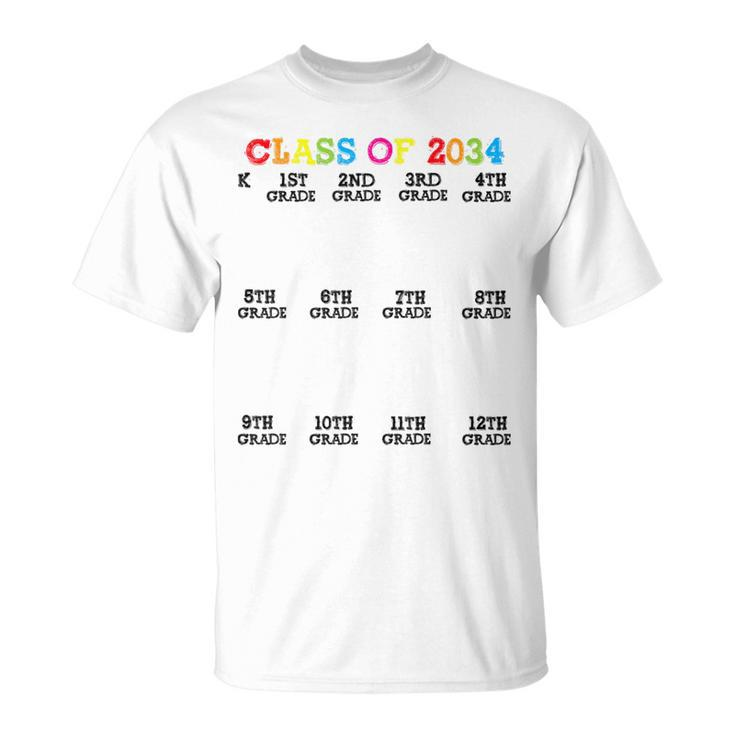 Class Of 2034 Handprint Grow With Me Kindergarten Kid T-Shirt