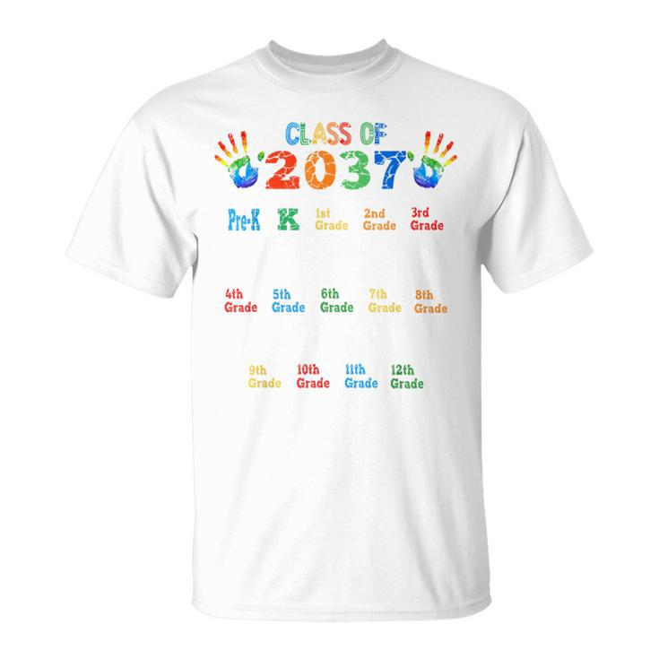 Class Of 2037 Grow With Me Color Handprint Pre-K 12Th Grade T-Shirt