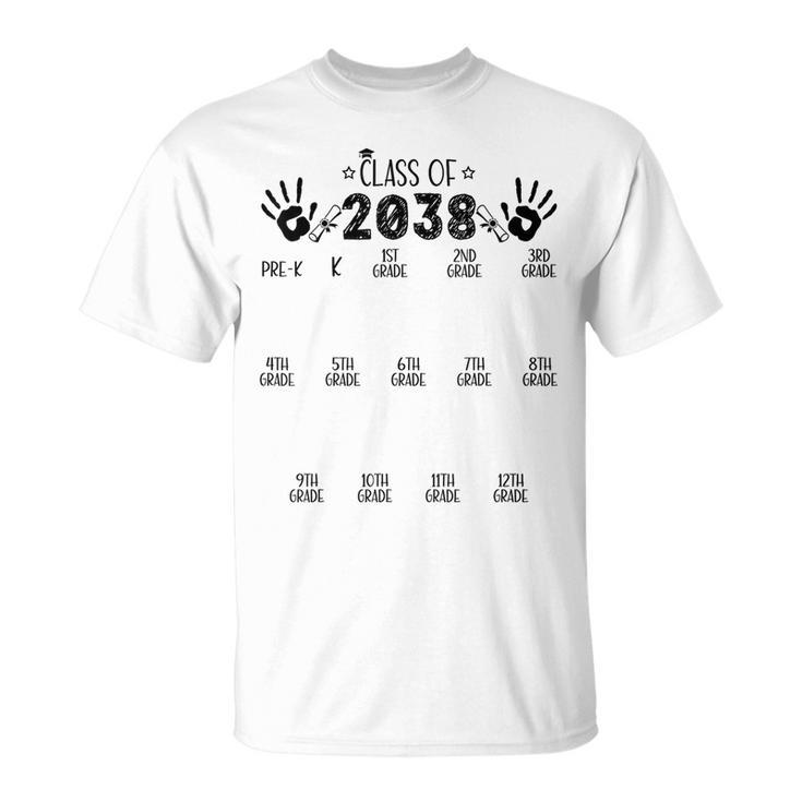 Class Of 2038 Grow With Me Pre-K To 12Th Grade Handprint T-Shirt