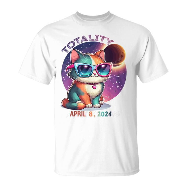 Cute Cat Wearing Solar Eclipse Glasses In Total Eclipse 2024 T-Shirt