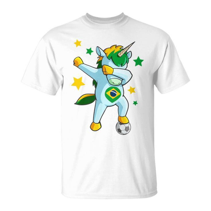 Dabbing Unicorn Support Jersey Brazil Soccer Girls T-Shirt