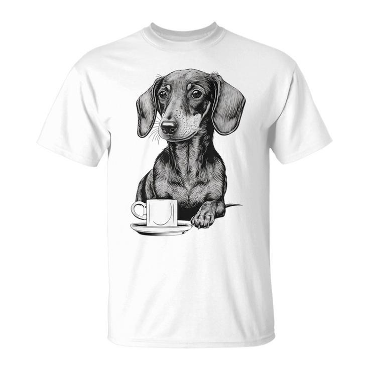 Dachshund Puppy Wiener With Coffee T-Shirt