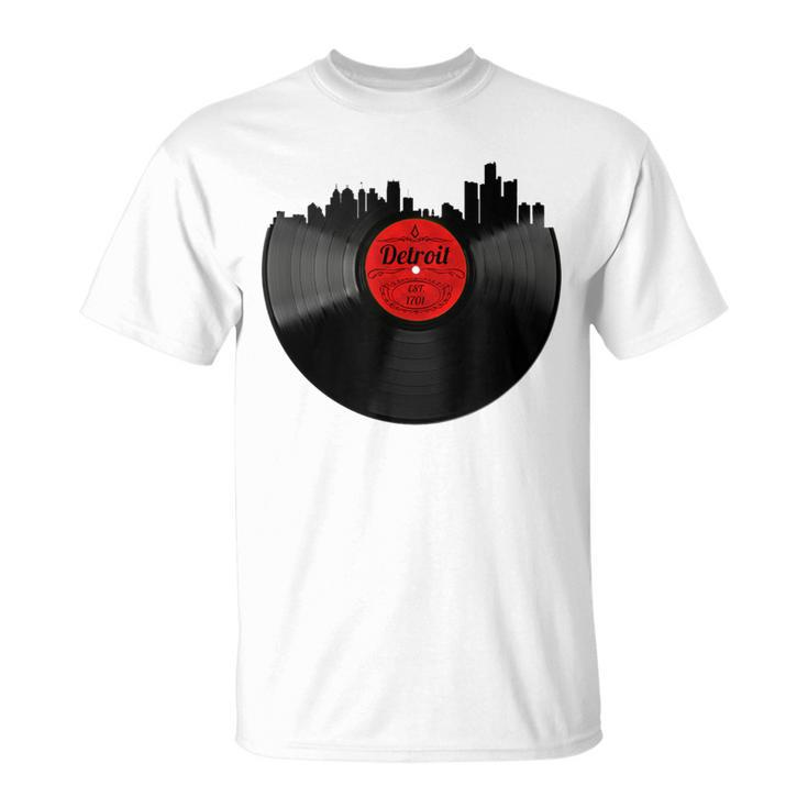 Detroit Vintage Michigan Skyline Vinyl Record T-Shirt