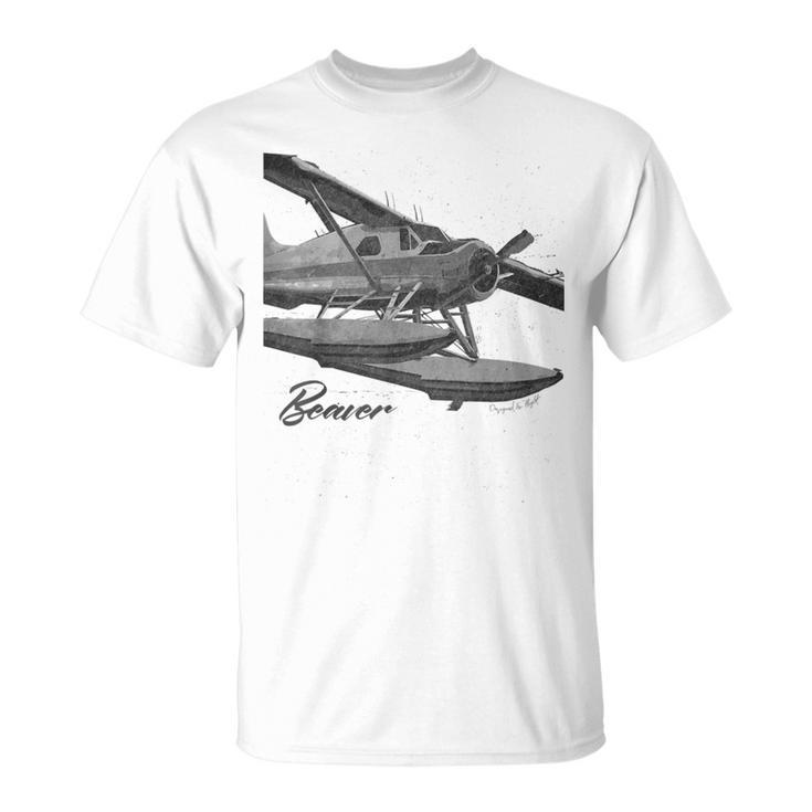 Dhc-2 Beaver Floatplane Charcoal Drawing Airplane T-Shirt
