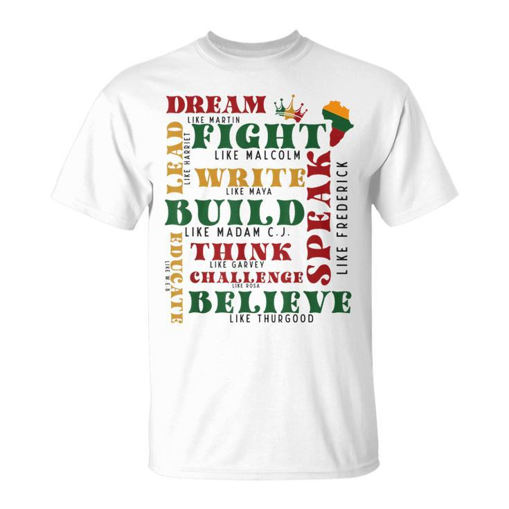 Dream Like Martin Lead Like Harriet Black History Month Afro T-Shirt