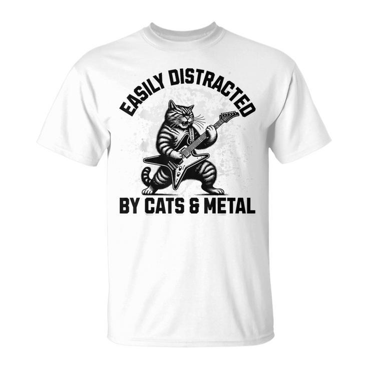 Easily Distracted By Cats And Metal Heavy Metalhead T-Shirt