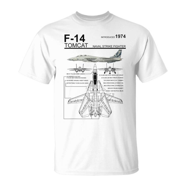 F-14 Tomcat Navy Fighter Jet Diagram Graphic T-Shirt