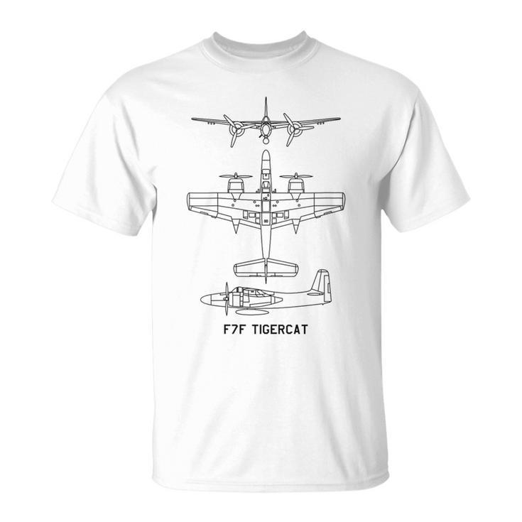 F7f Tigercat American Ww2 Fighter Aircraft Blueprints T-Shirt