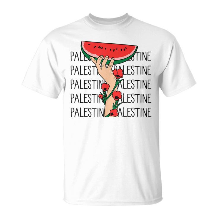 Floral Palestine Watermelon Map Free Palestine T-Shirt