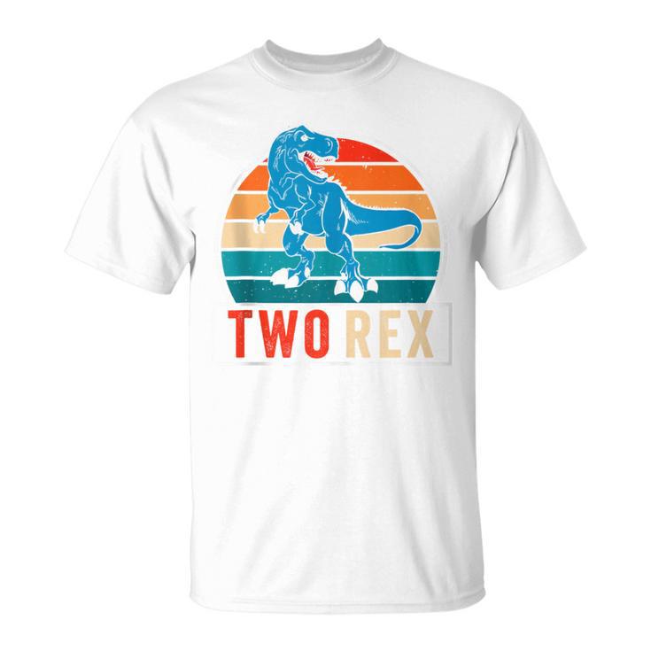 Dinausor Two Rex Retro Vintage Sunset 2 Year Old Trex T-Shirt