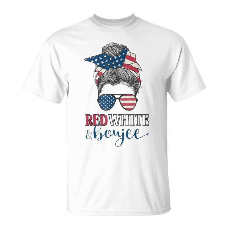Red White & Boujee 4Th Of July Messy Bun American Flag T-Shirt