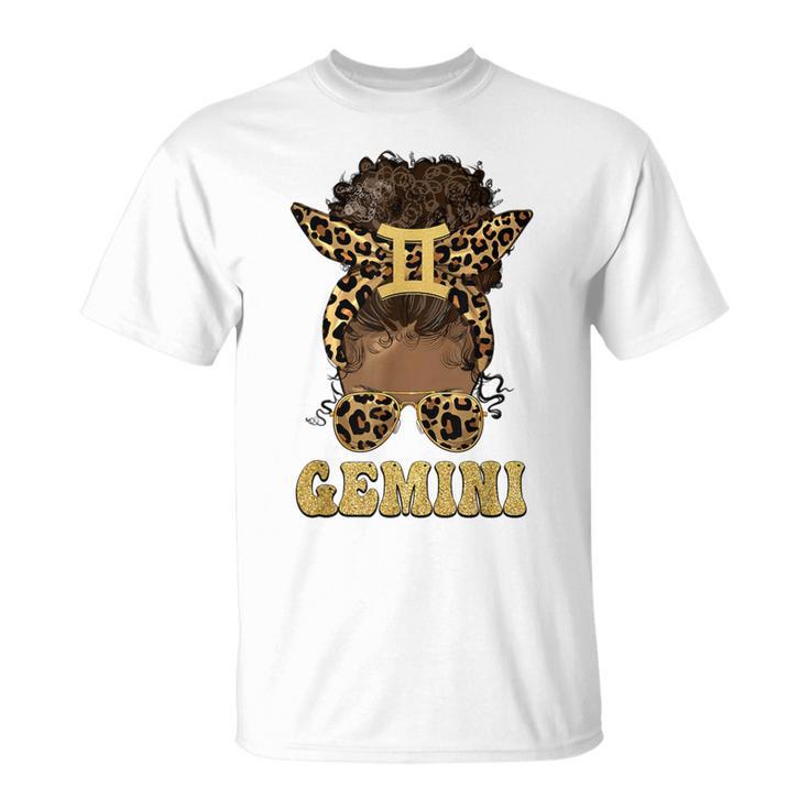 Gemini Girl Afro Messy Bun African American Women T-Shirt