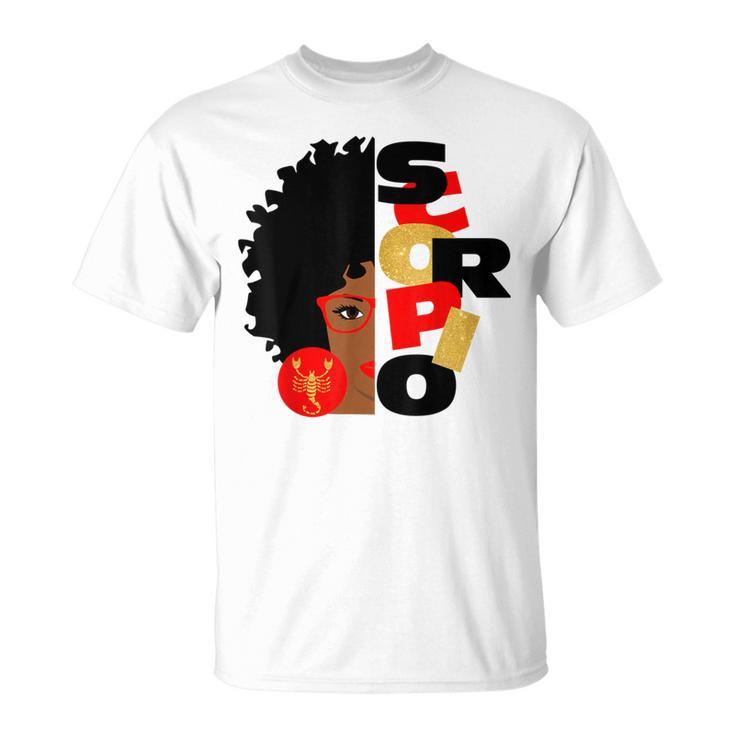 Half Face Scorpio Black Queen Birthday Zodiac Curly Hair T-Shirt