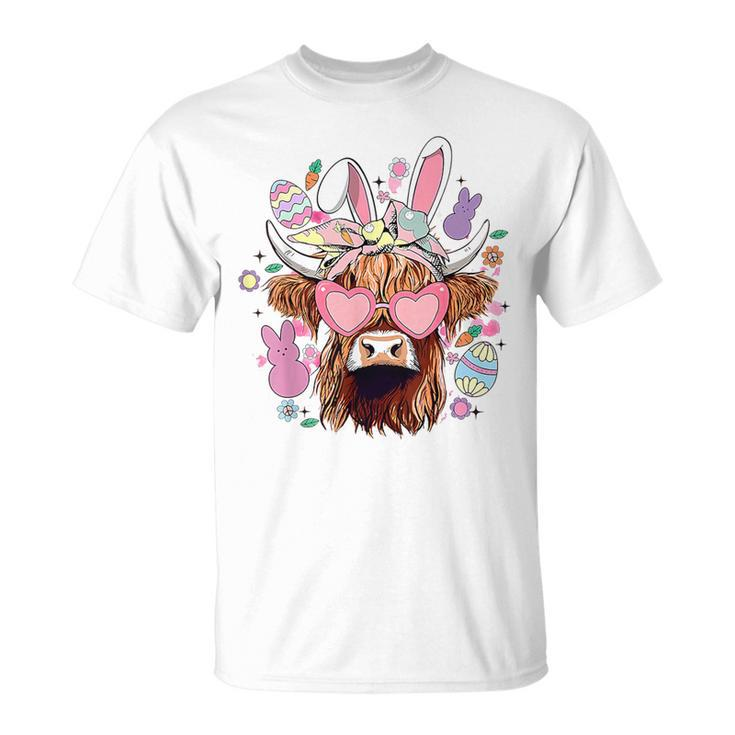 Happy Easter Highland Cow Heifer Easter Day Farmer Cowgirl T-Shirt