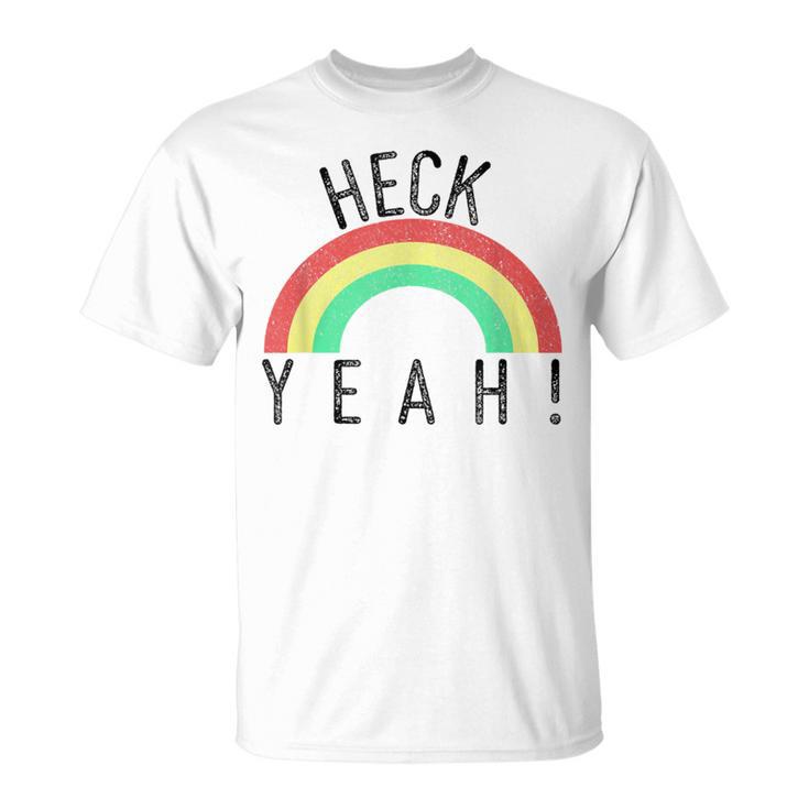 Heck Yeah Retro Style Rainbow Distressed T-Shirt