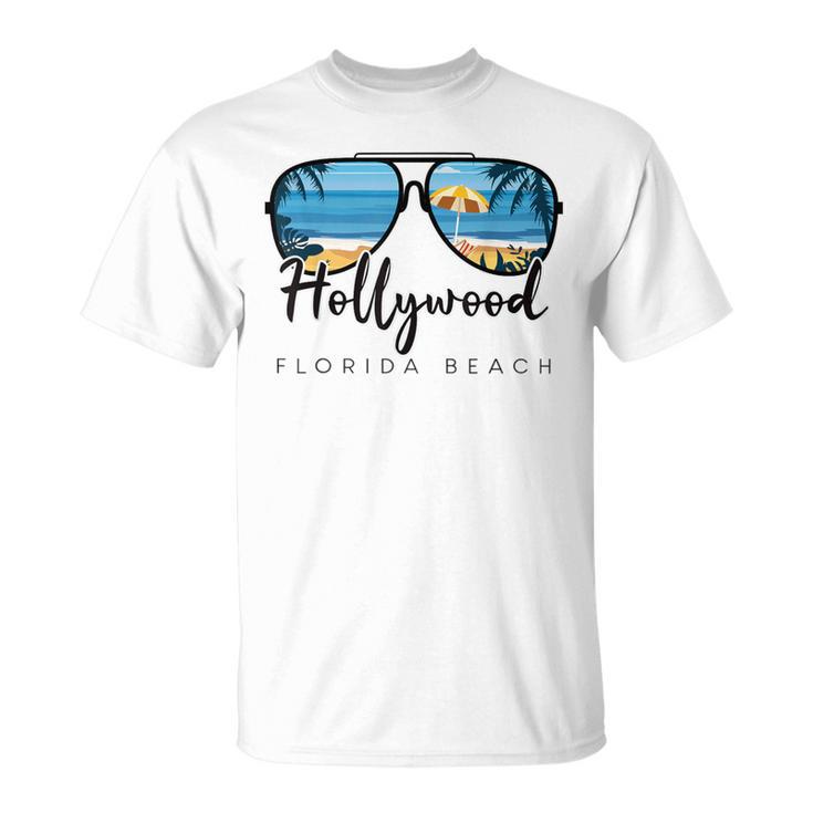 Hollywood Beach Florida Palm Tree Sunglasses Souvenir T-Shirt