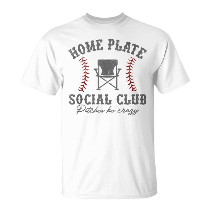 Home Plate Social Club Pitches Be Crazy Baseball T-Shirt