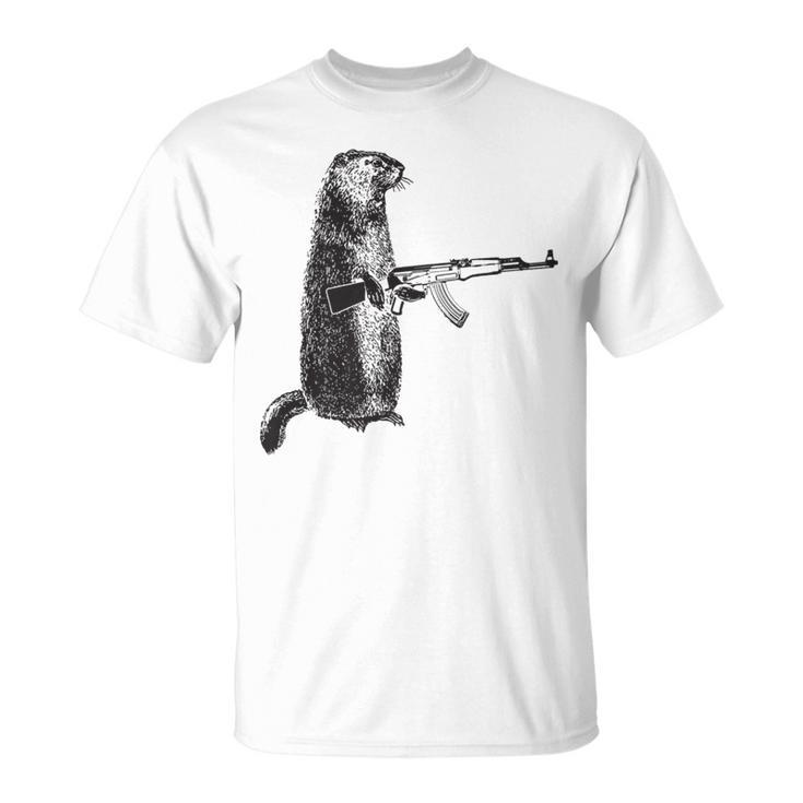 Hunting Woodchuck Ak-47 Gun Groundhog T-Shirt