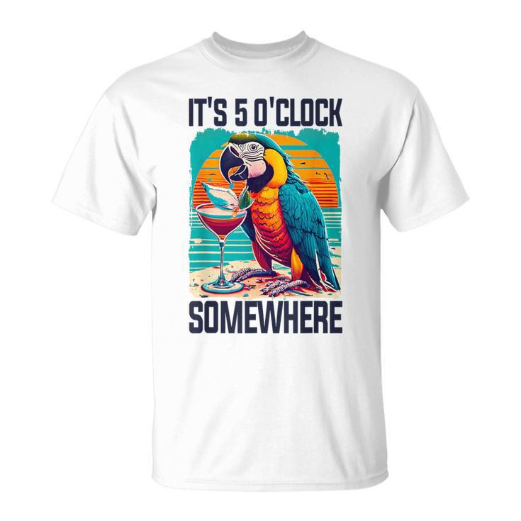 It's 5 O'clock Somewhere Drinking Parrot Cocktail Summer T-Shirt