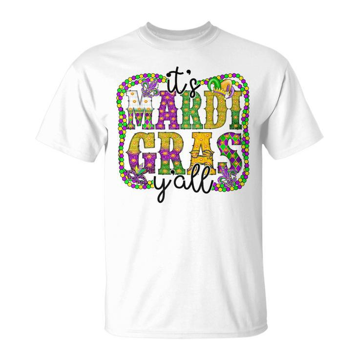 It's Mardi Gras Y'all Parade Festival Beads Mask Feathers T-Shirt