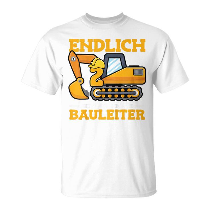 Kinder Endlich 2 Jetzt Bin Ich Der Bauleiter 2Nd Birthday Party T-Shirt