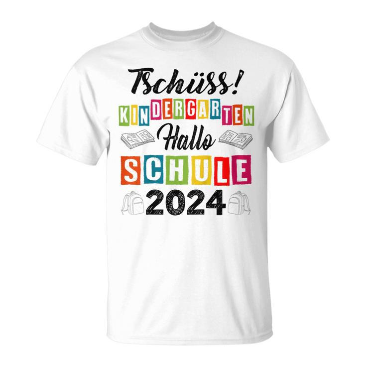 Kinder Tschüss Kindergarten Hallo Schule 2024 Kita Abgänger T-Shirt