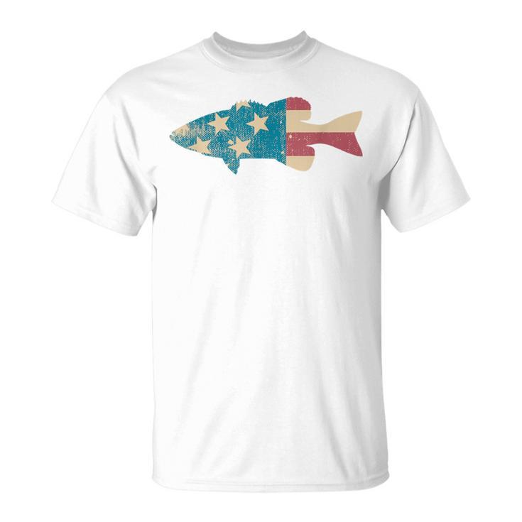 Largemouth Bass Fishing American Flag Fishing T-Shirt