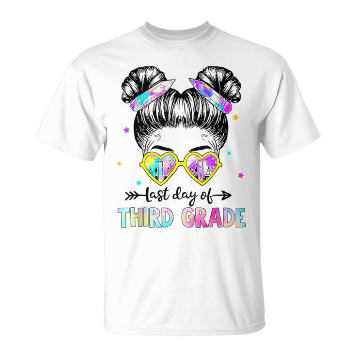 Last Day Of Third Grade Girls Messy Bun Last Day Graduation T-Shirt