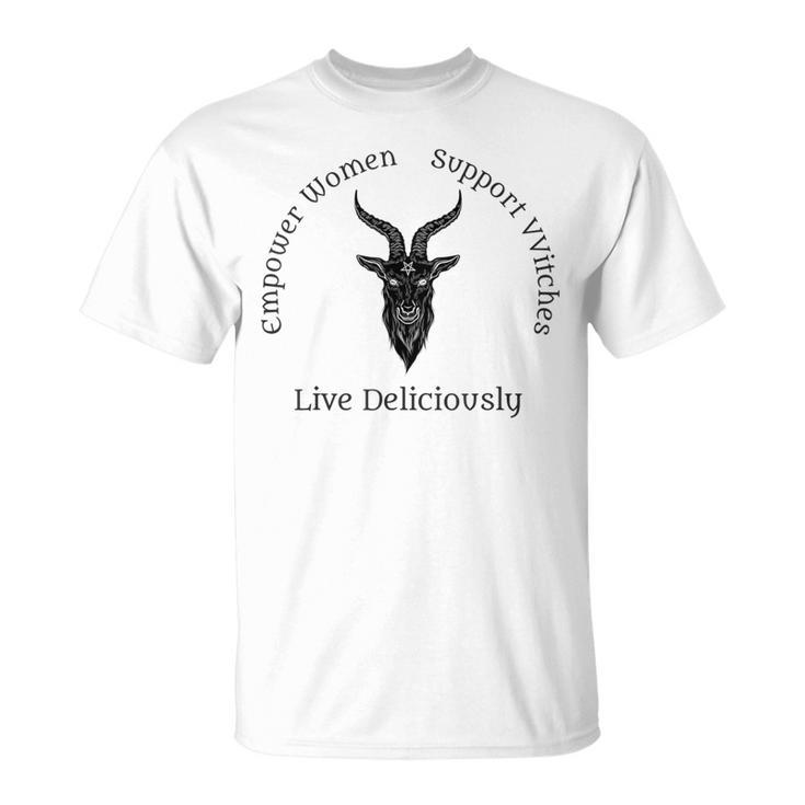 Live Deliciously Pagan Occult Witch Dark Text T-Shirt