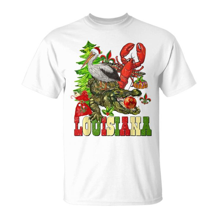 Louisiana Cajun Christmas Crawfish Pelican Alligator Xmas T-Shirt