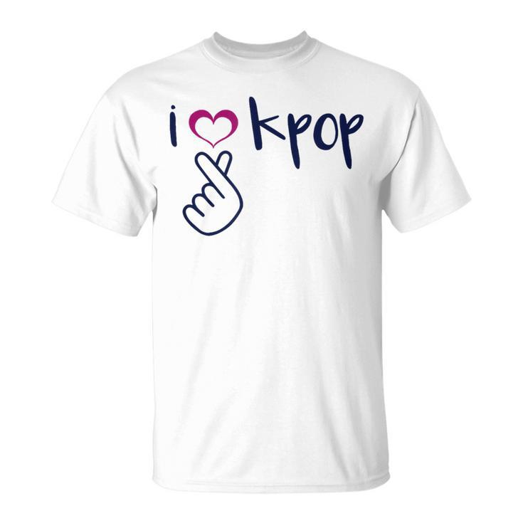 I Love K-Pop Finger Heart Hand Symbol Korean Music Fan Quote T-Shirt