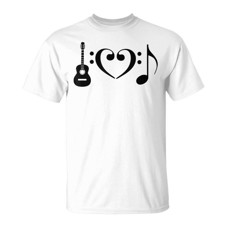 I Love Music Using Acoustic Guitar Bass Clefs Note T-Shirt