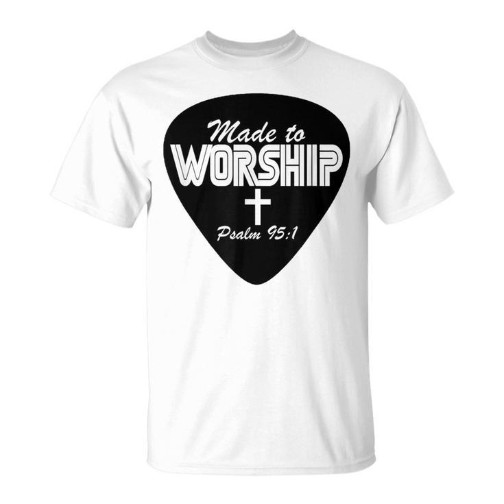 Made To Worship Guitar Pick Christian Cross Graphic T-Shirt
