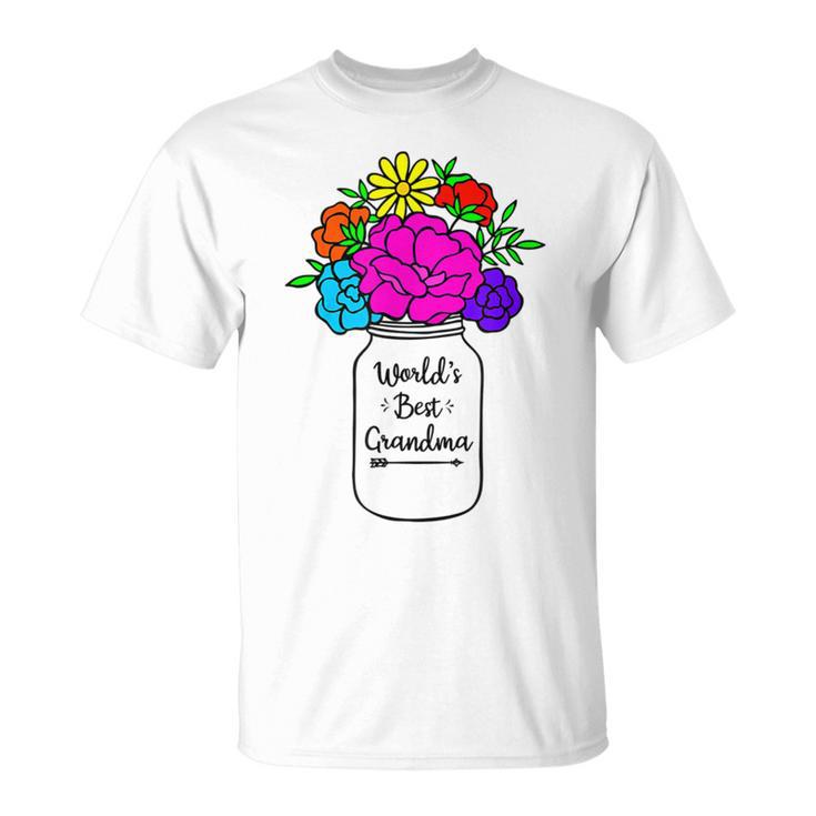 Mason Jar Colorful Flowers Bouquet T-Shirt