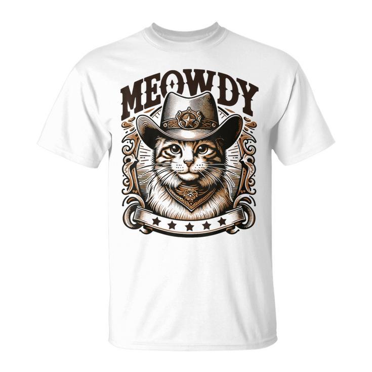 Meowdy Cat Wearing Cowboy Hat Vintage Western Country T-Shirt