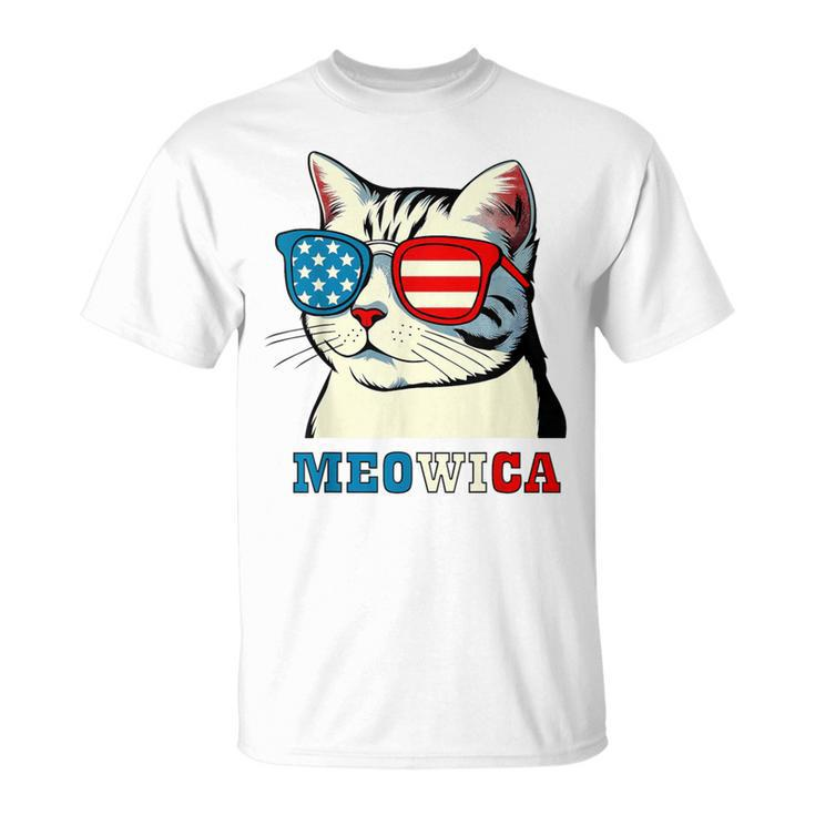 Meowica 4Th Of July Cat Sunglasses American Usa Flag Cat T-Shirt