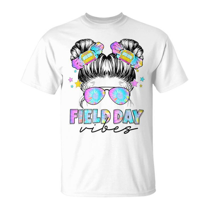 Messy Bun Girl Field Day Vibes Field Trip Teacher Student T-Shirt