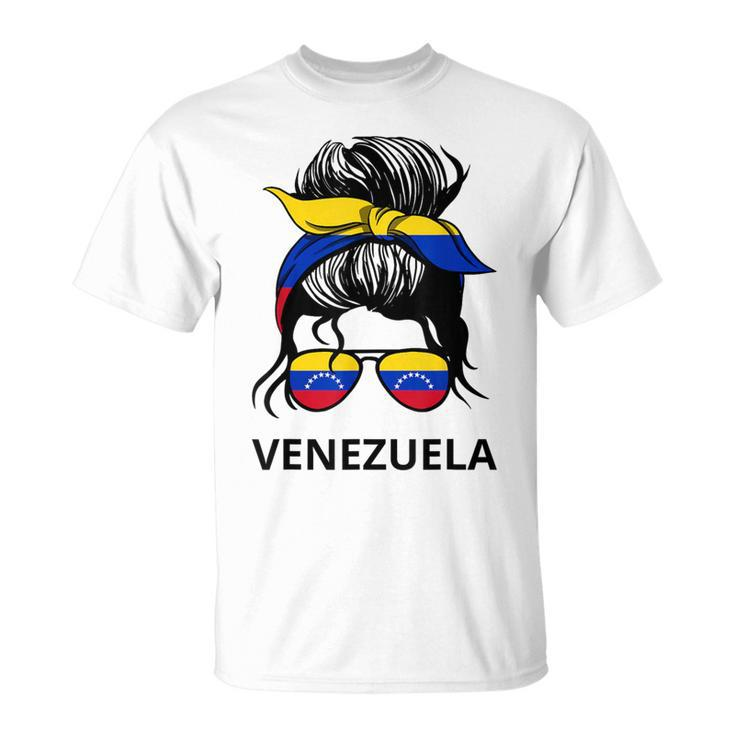 Messy Bun Girl Venezuela Pride Latina Venezuelan Women T-Shirt