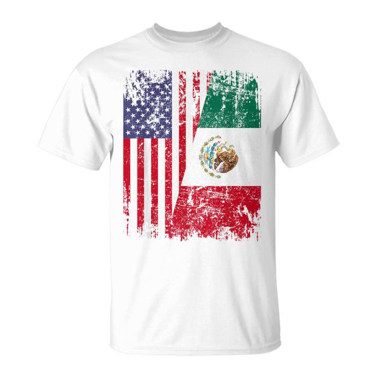 Mexican Roots Half American Flag Mexico T-Shirt