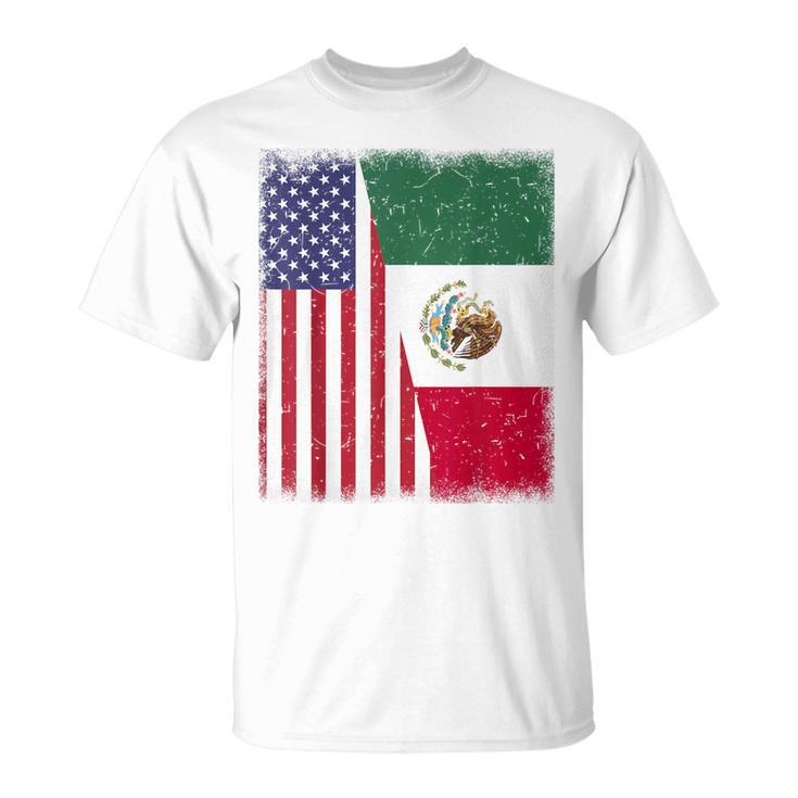 Mexico Independence Day Half Mexican American Flag Women T-Shirt