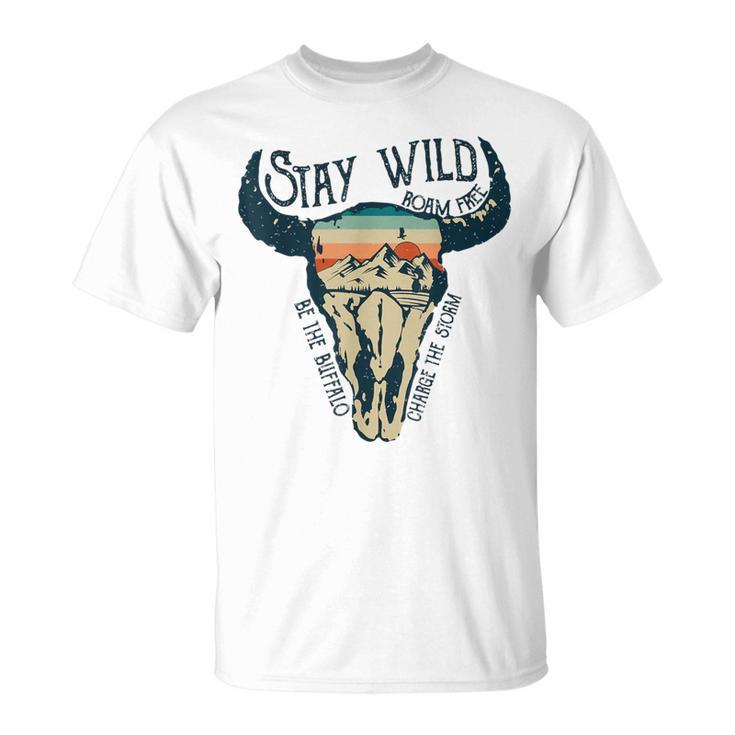 Midwest Stay Wild Roam Free Skull Cow T-Shirt