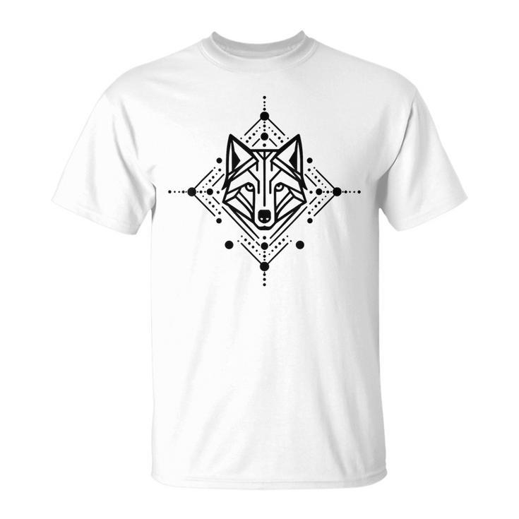 Minimal Line And Shape Black Of A Wolf Geometric T-Shirt