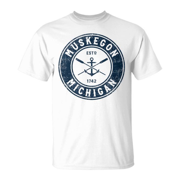 Muskegon Michigan Mi Vintage Boat Anchor & Oars T-Shirt