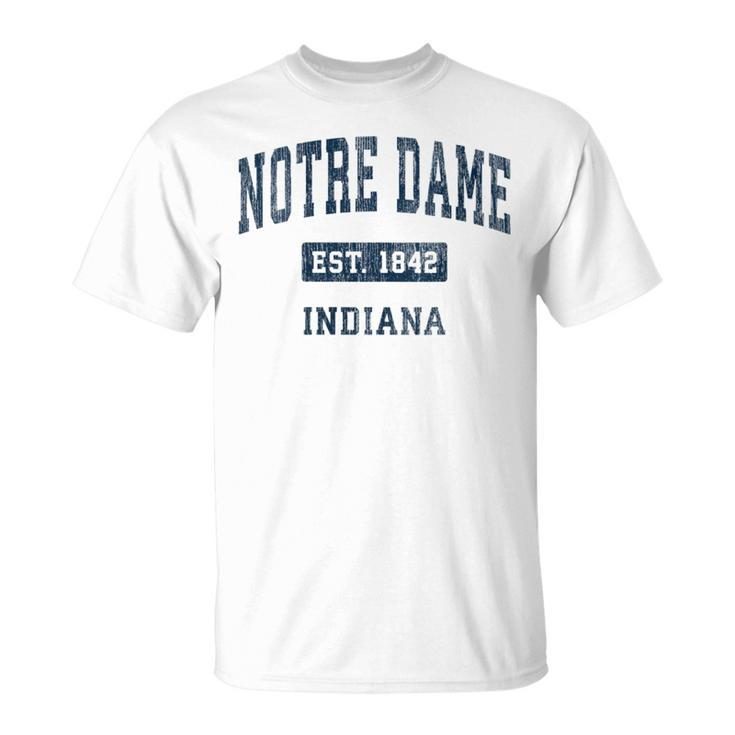 Notre Dame Indiana In Vintage Athletic Navy Sports  T-Shirt