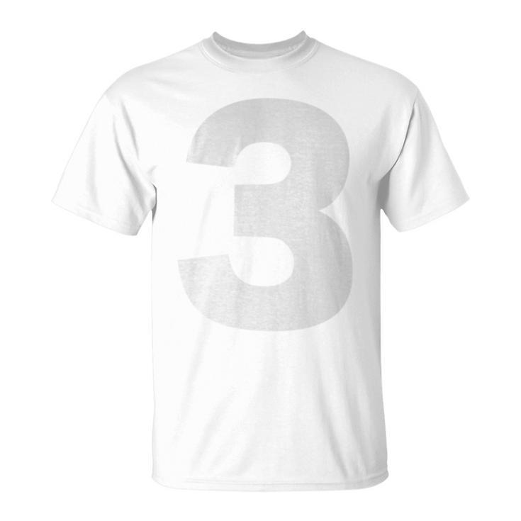 Number 3 Big Bold White Three Numeral Group T-Shirt