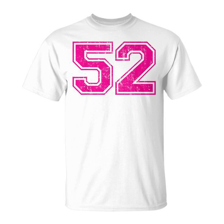 Number 52 Varsity Distressed Vintage Sport Team Player's T-Shirt