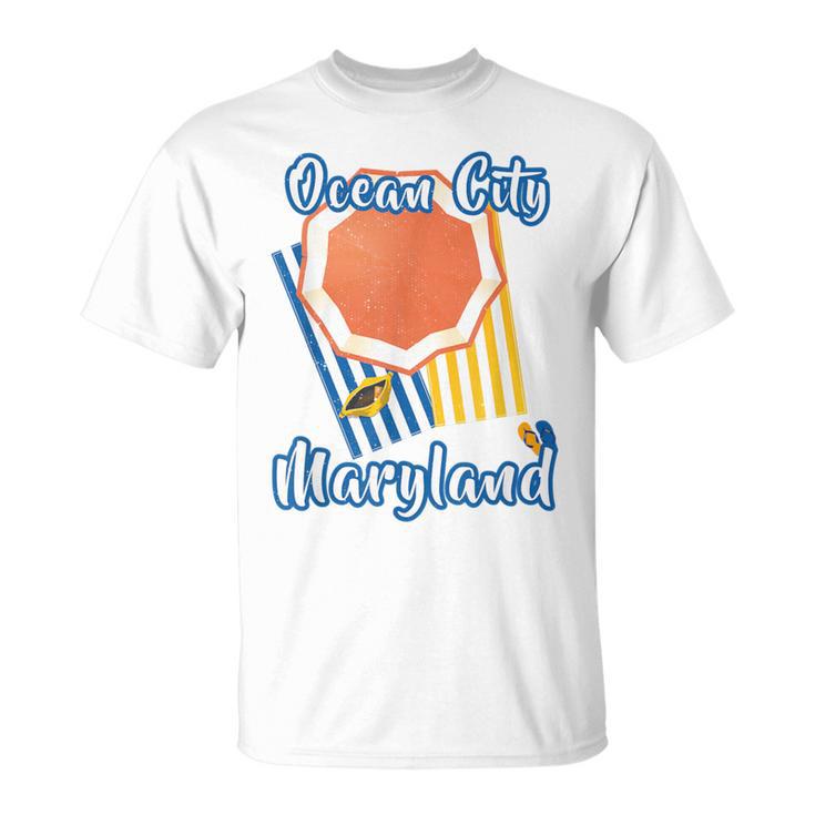 Ocean City Maryland Beach Striped Towel Umbrella T-Shirt