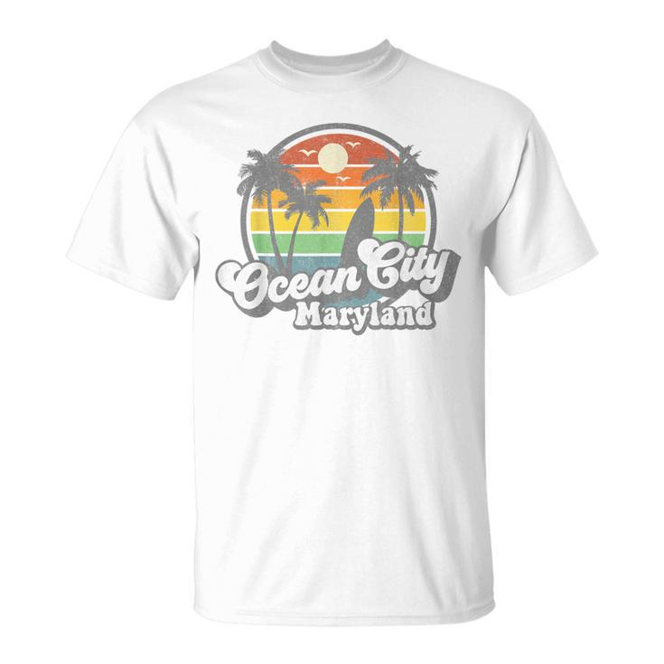 Ocean City Maryland Beach Vacation Retro Surfing Summer T-Shirt